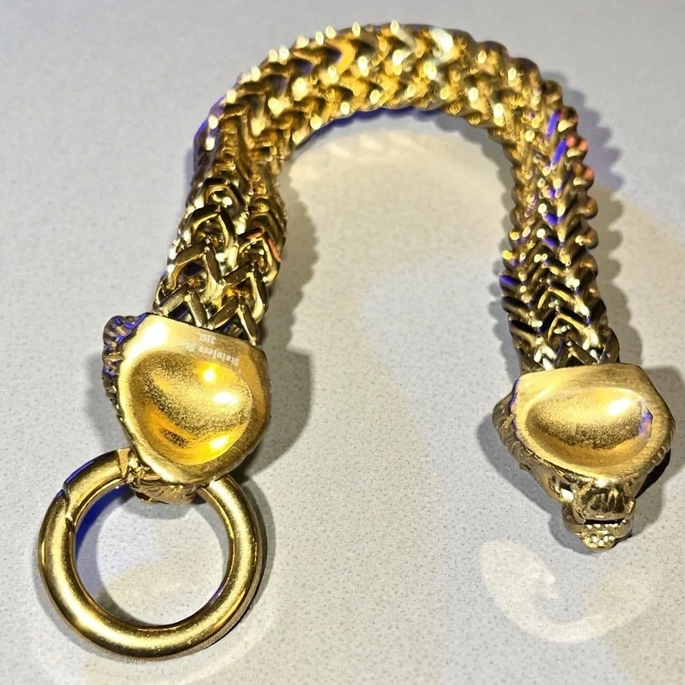 8.50” Gold Punk Stainless Steel Lion Head Franco Link Bracelet for Men